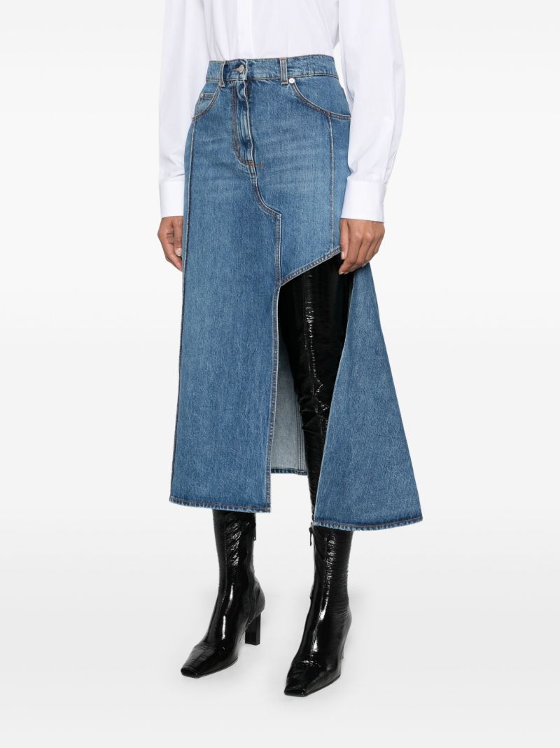 Blue Slashed Denim Midi Skirt