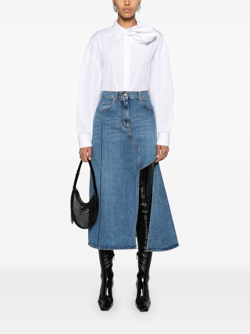 Blue Slashed Denim Midi Skirt