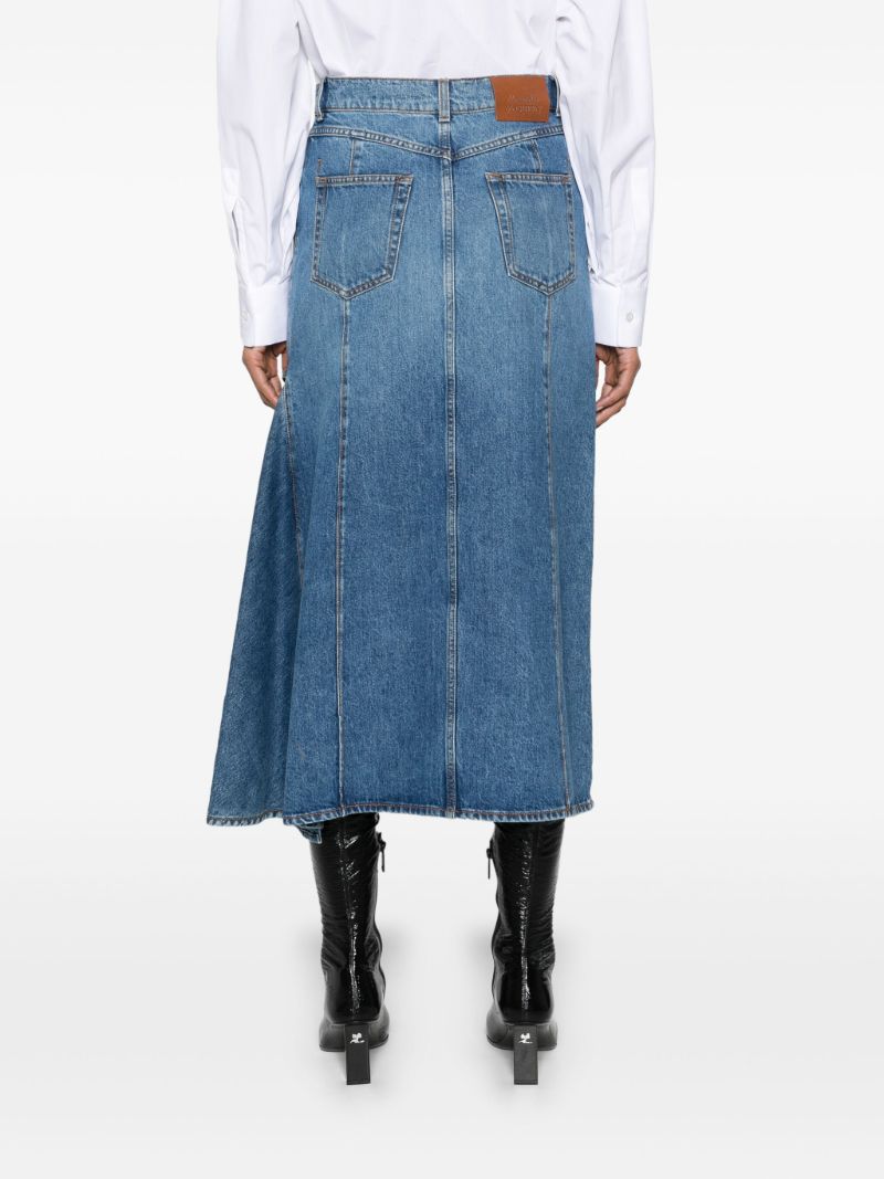 Blue Slashed Denim Midi Skirt