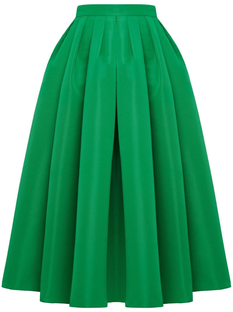 Green Pleated Faille Midi Skirt
