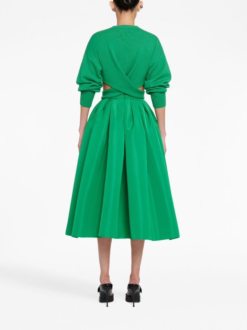 Green Pleated Faille Midi Skirt