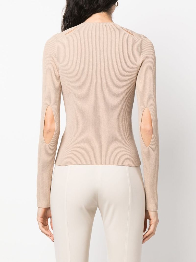 Neutral Ribbed-knit Cardigan