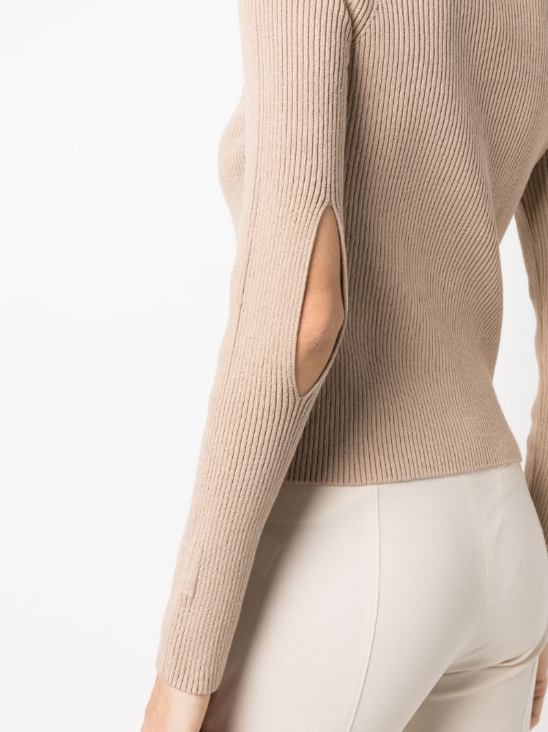 Neutral Ribbed-knit Cardigan