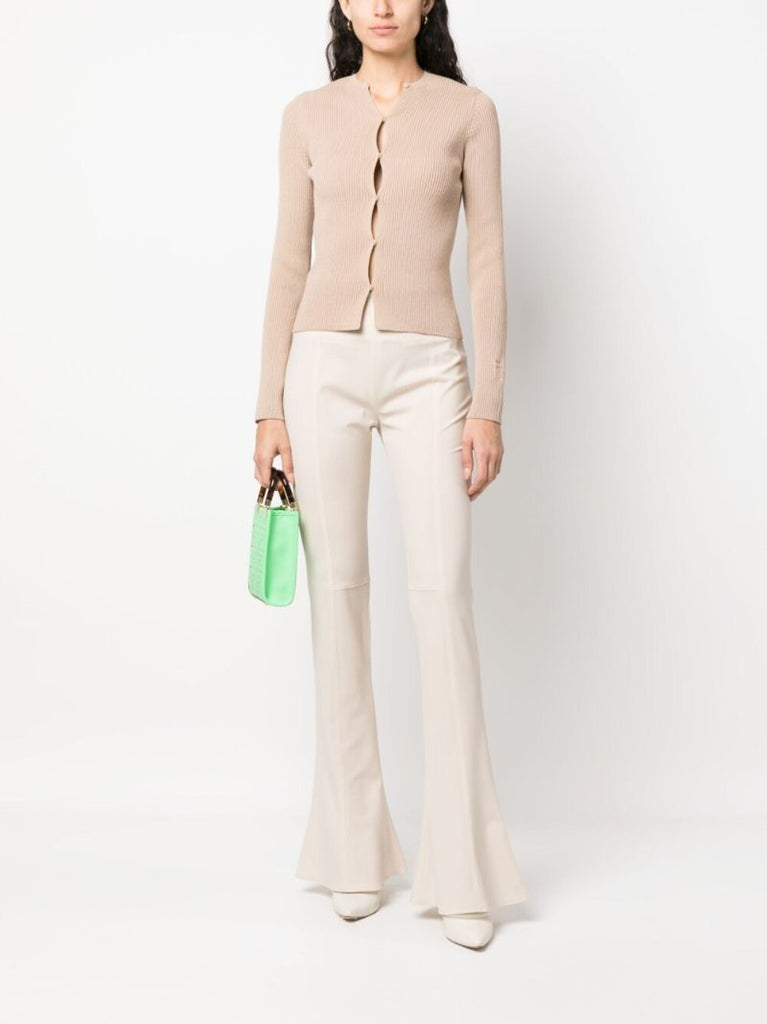 Neutral Ribbed-knit Cardigan