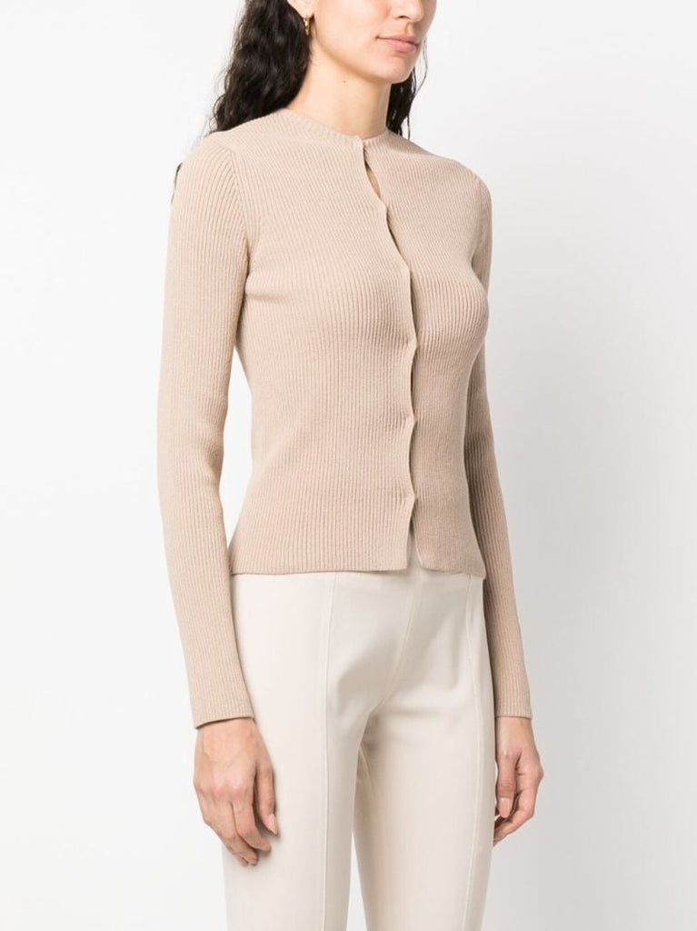 Neutral Ribbed-knit Cardigan
