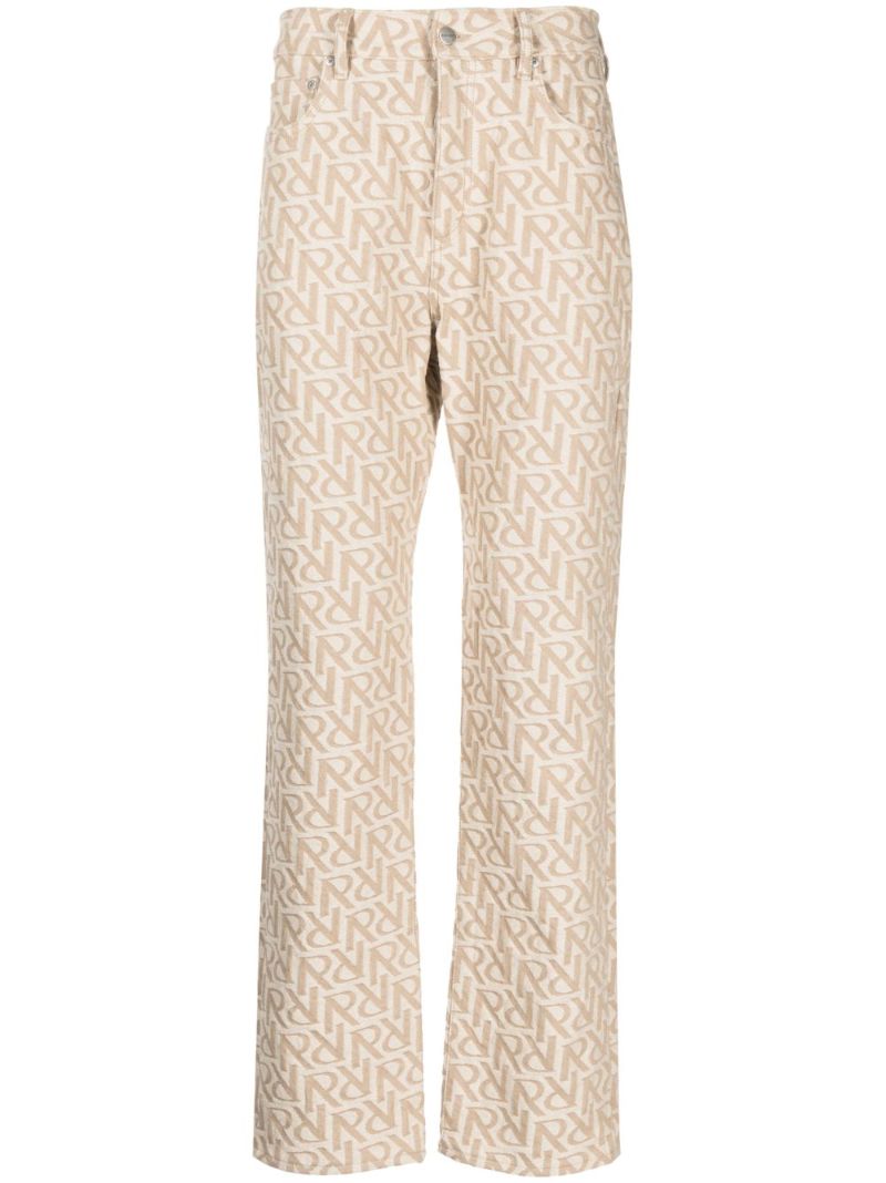 Beige Initial Jacquard Straight-leg Jeans