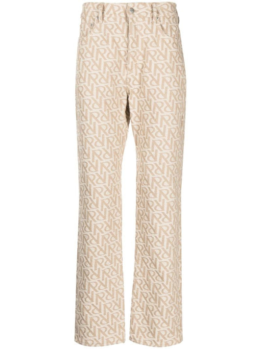 Beige Initial Jacquard Straight-leg Jeans