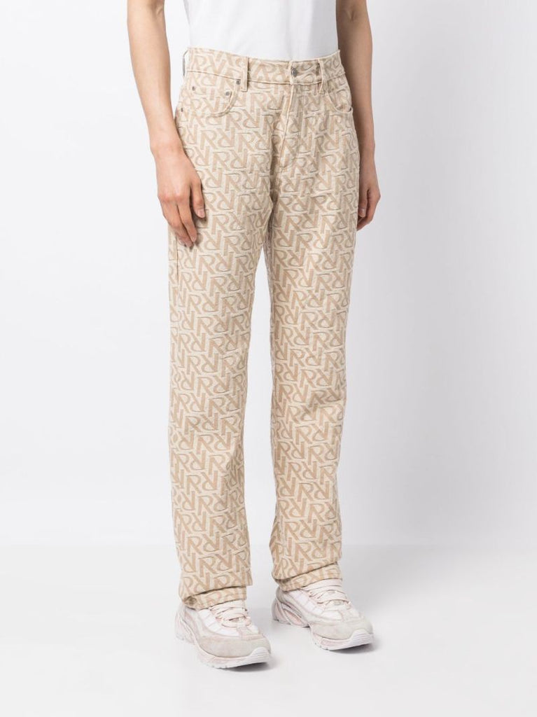 Beige Initial Jacquard Straight-leg Jeans