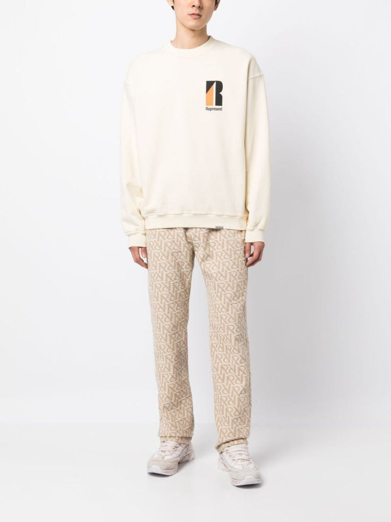 Beige Initial Jacquard Straight-leg Jeans
