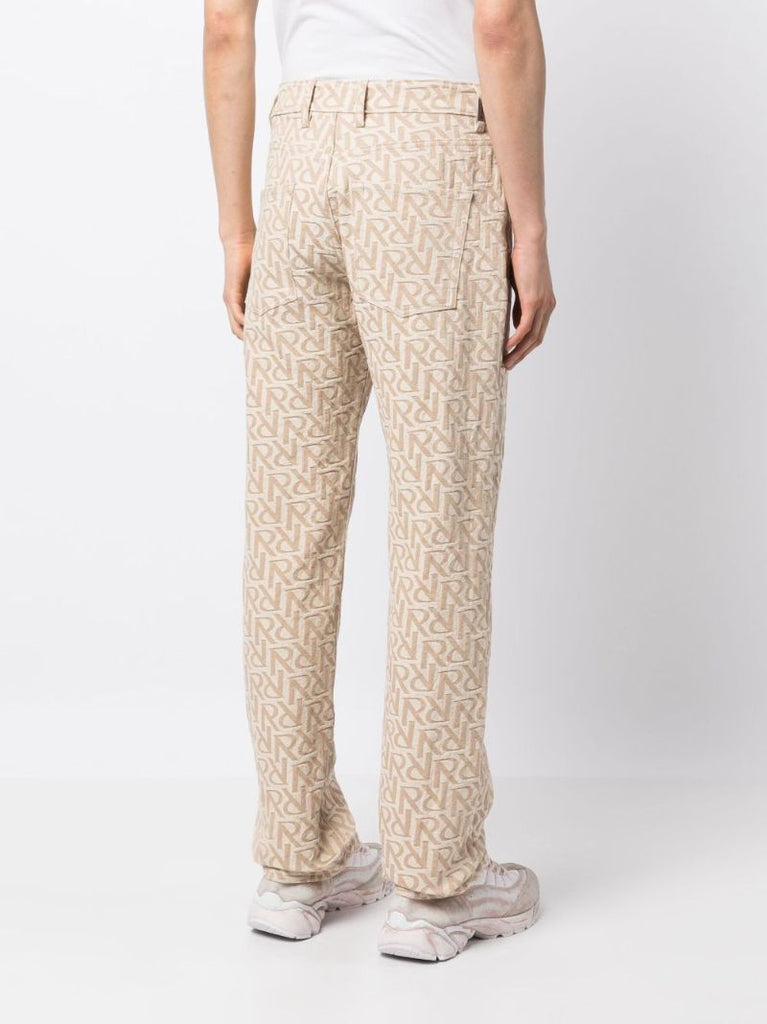 Beige Initial Jacquard Straight-leg Jeans