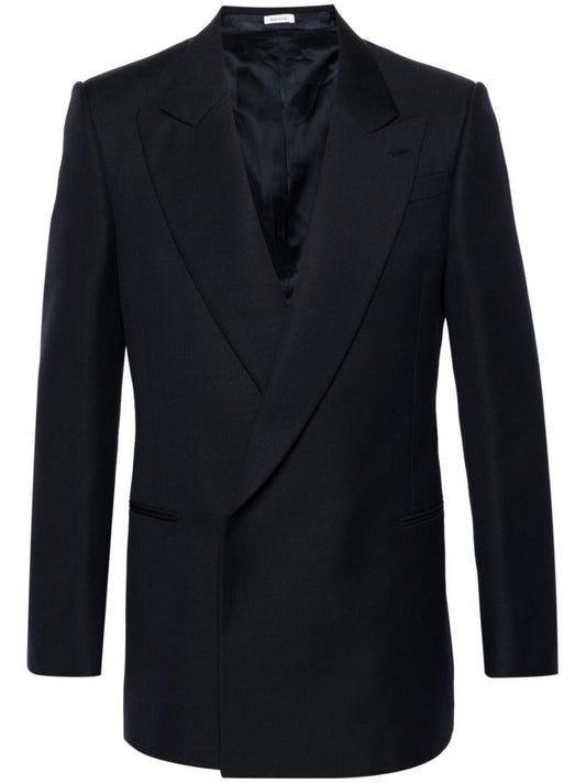 Blue Double-breasted Wool Mohair Blazer