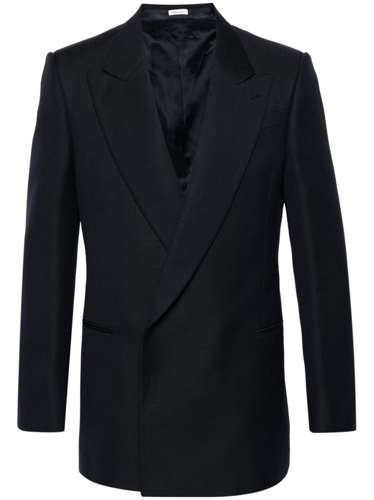 Blue Double-breasted Wool Mohair Blazer