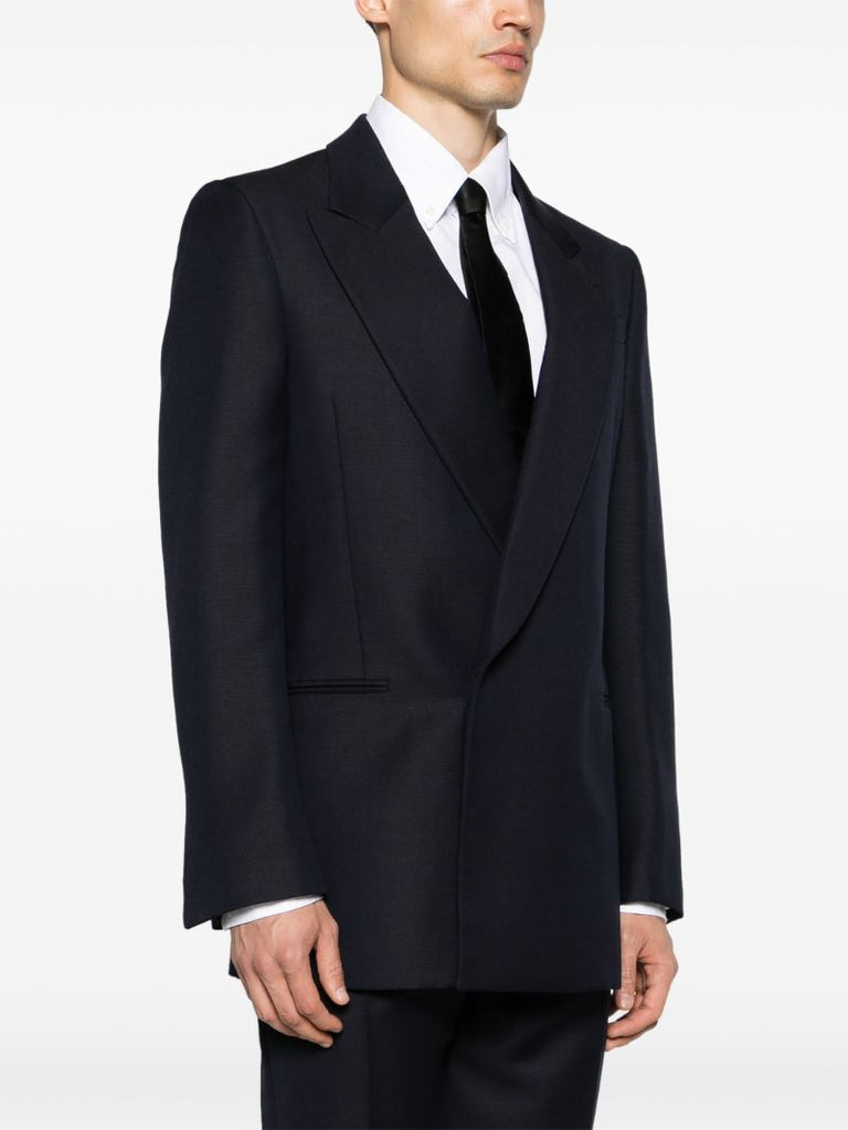 Blue Double-breasted Wool Mohair Blazer