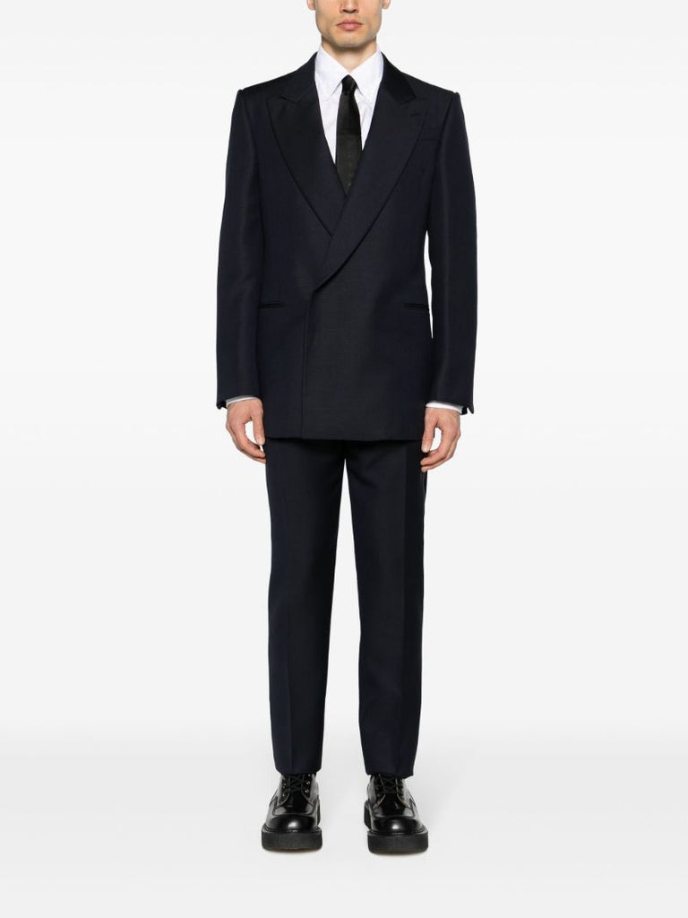 Blue Double-breasted Wool Mohair Blazer