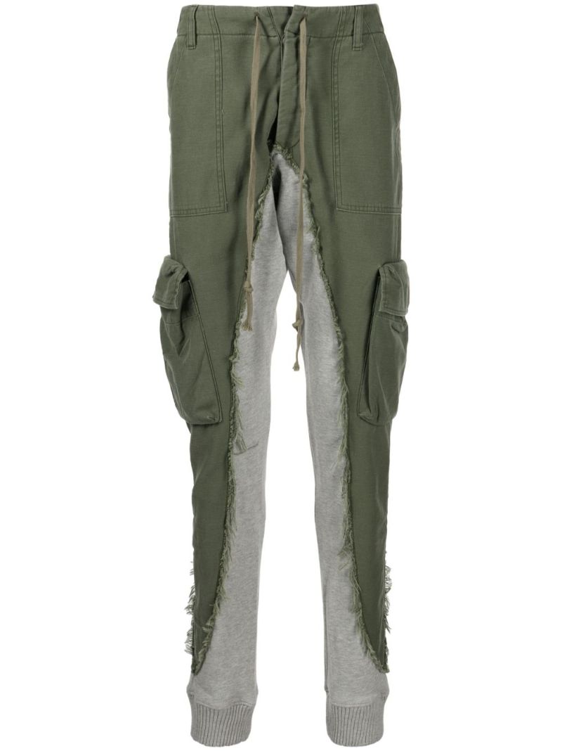 Green Frayed Cotton Cargo Trousers