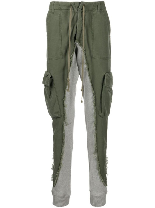 Green Frayed Cotton Cargo Trousers