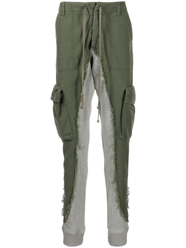 Green Frayed Cotton Cargo Trousers