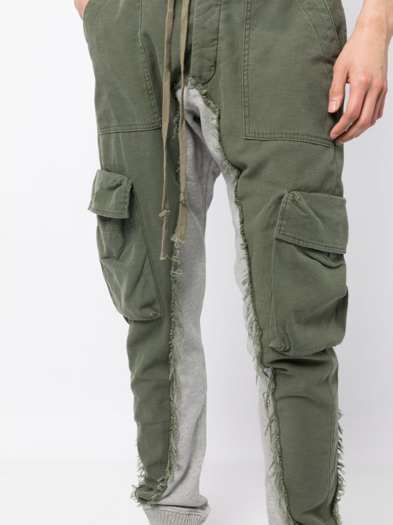 Green Frayed Cotton Cargo Trousers
