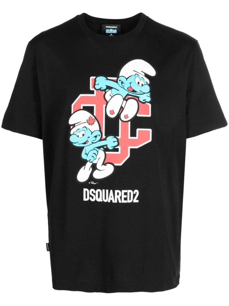 Black Smurf Print Organic Cotton T-shirt