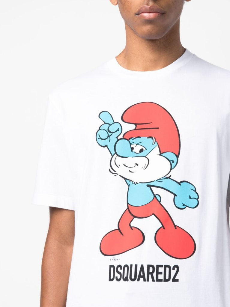White Smurf Print Organic Cotton T-shirt
