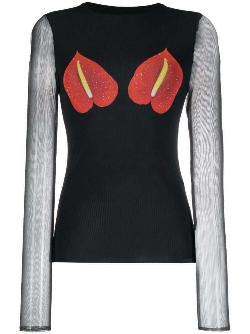 Black Anthurium Mesh Top