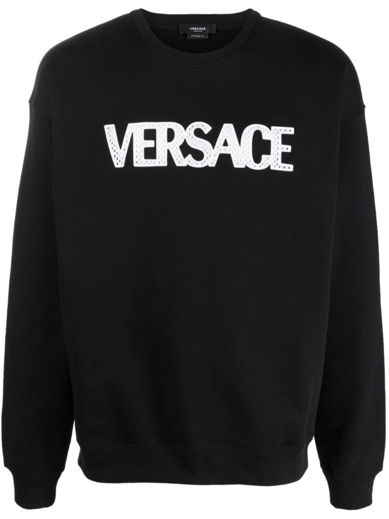 Black Mesh Logo Cotton Sweatshirt