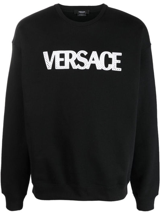 Black Mesh Logo Cotton Sweatshirt