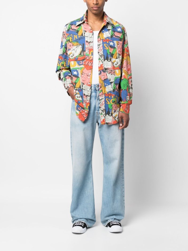 Blue Comic Book Print Cotton Shirt