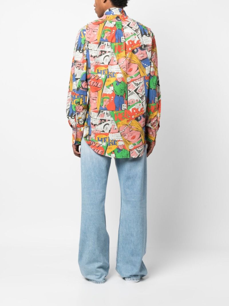 Blue Comic Book Print Cotton Shirt