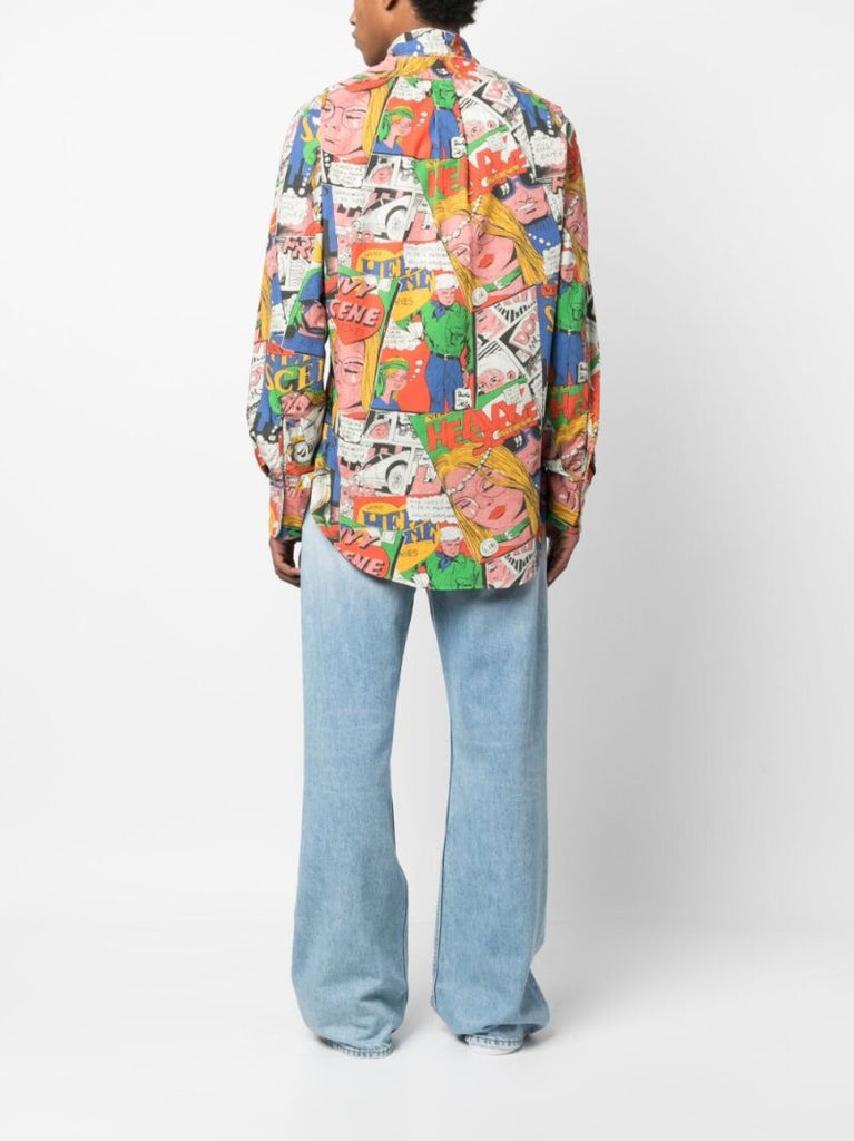 Blue Comic Book Print Cotton Shirt