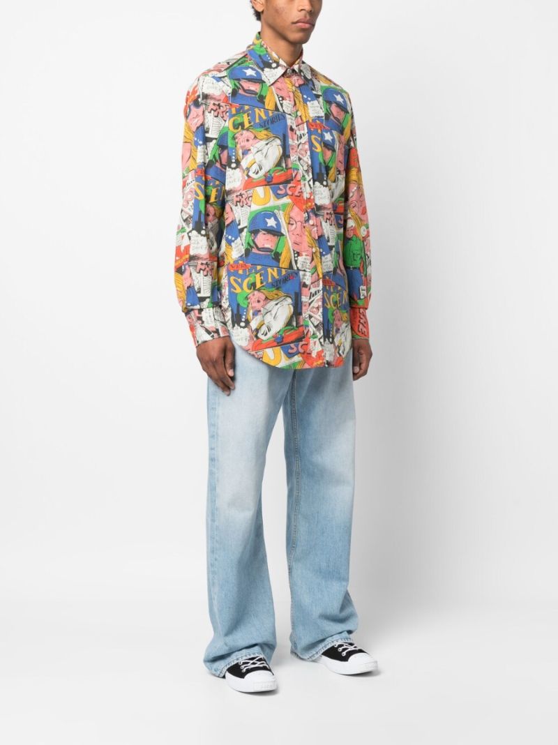 Blue Comic Book Print Cotton Shirt