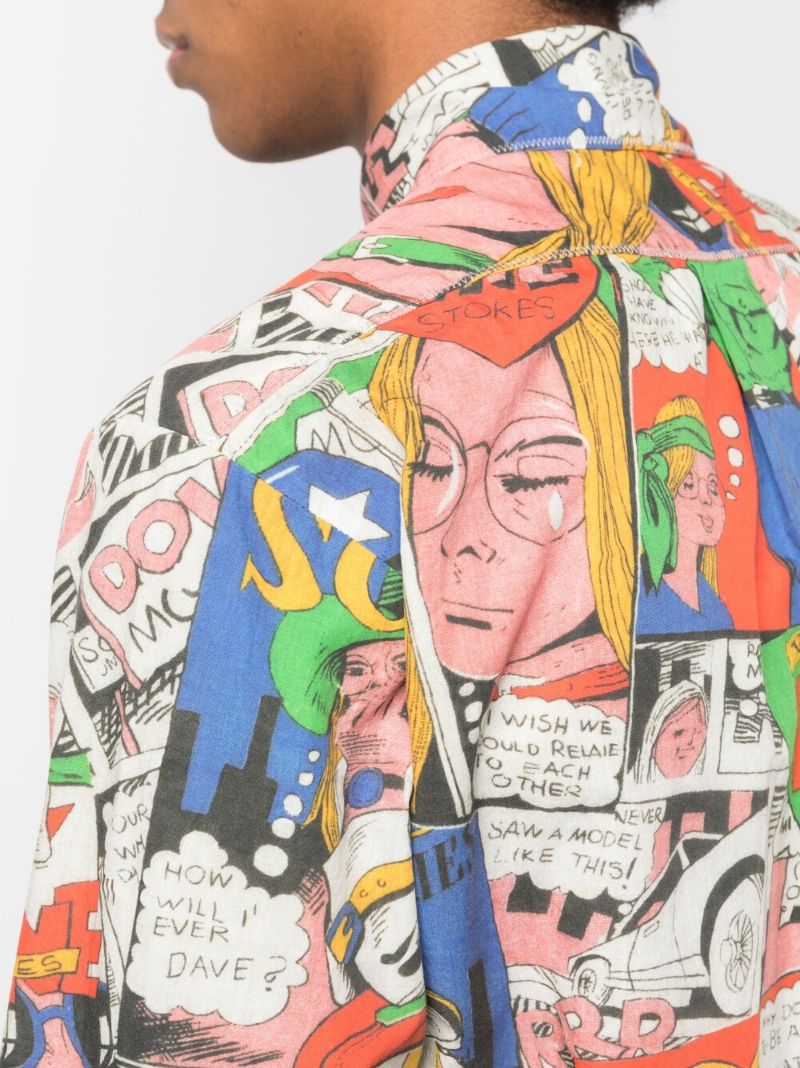 Blue Comic Book Print Cotton Shirt