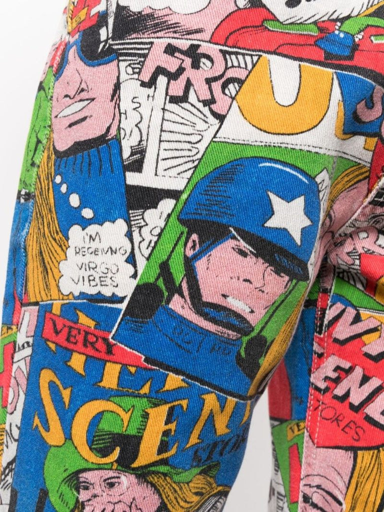 Blue Comic Print Flared Jeans
