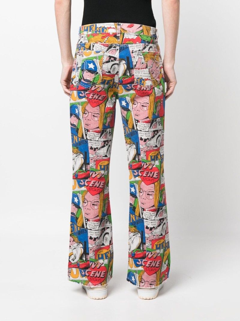 Blue Comic Print Flared Jeans