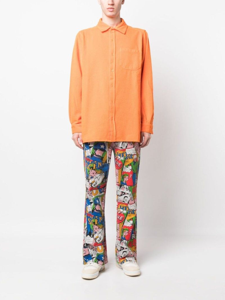 Blue Comic Print Flared Jeans