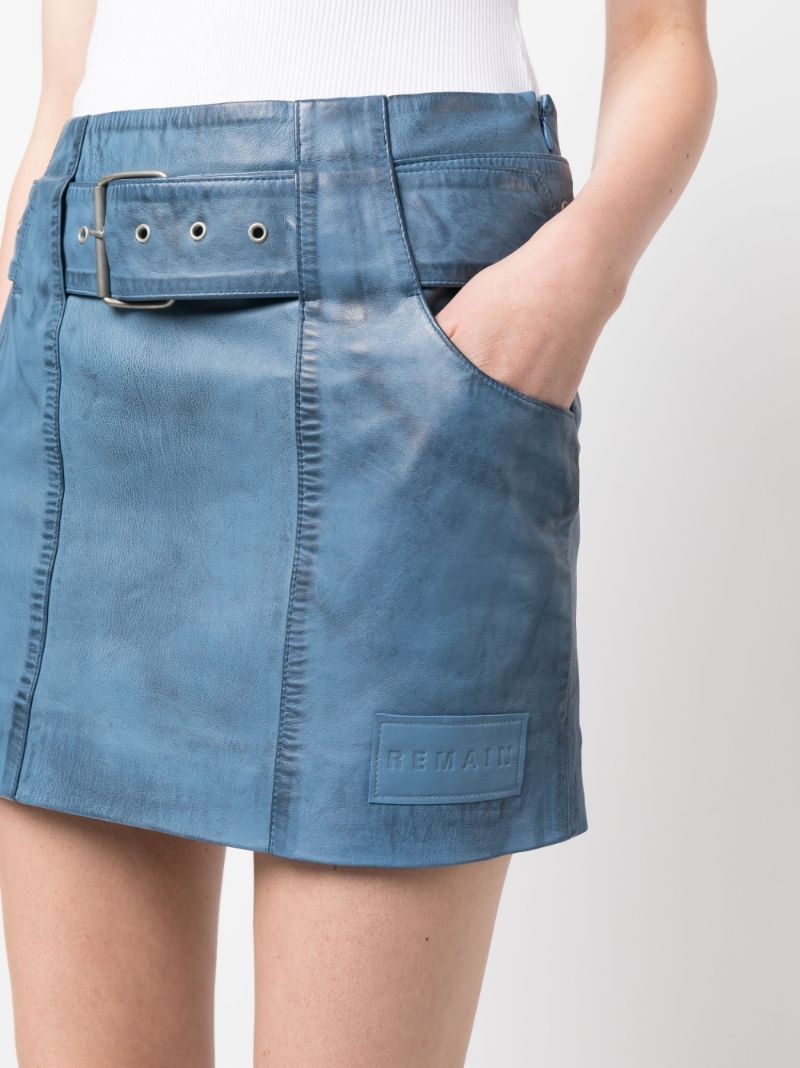 Blue Belted Leather Mini Skirt