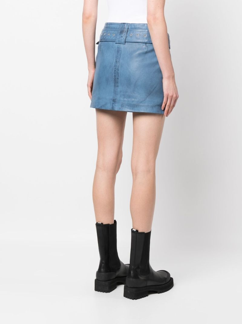 Blue Belted Leather Mini Skirt