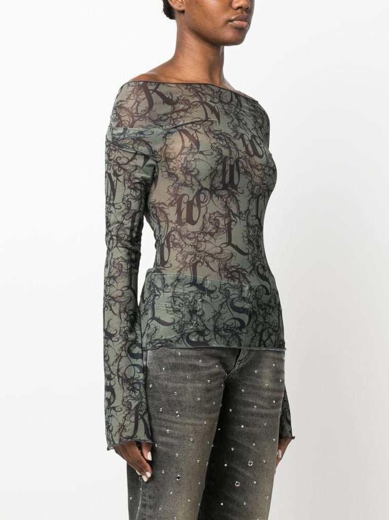 Grey Halcyon Gothic Lace Print Top