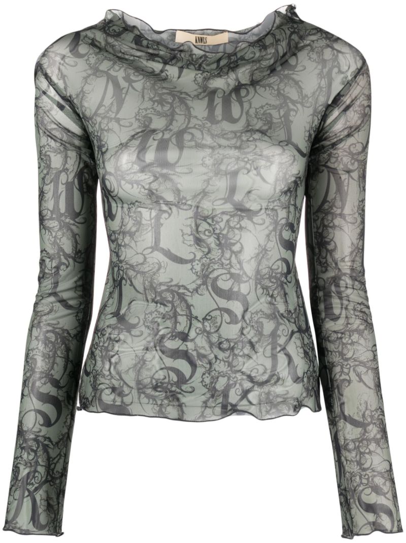 Grey Halcyon Gothic Lace Print Top
