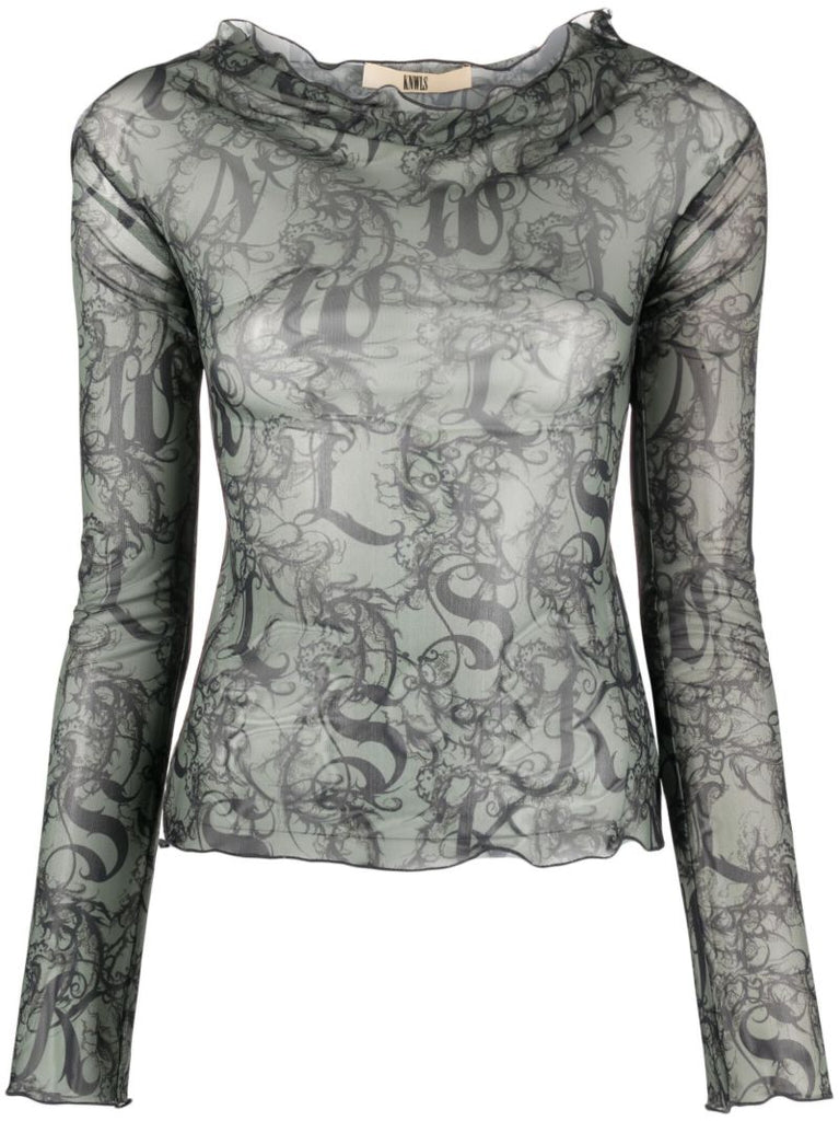Grey Halcyon Gothic Lace Print Top