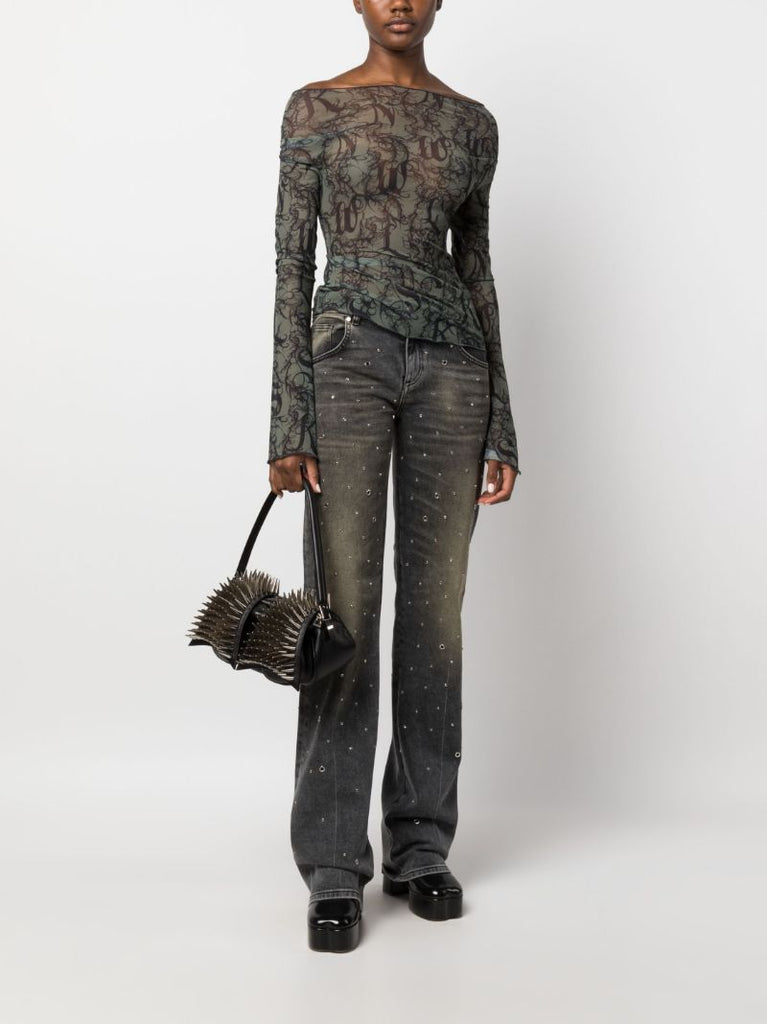 Grey Halcyon Gothic Lace Print Top