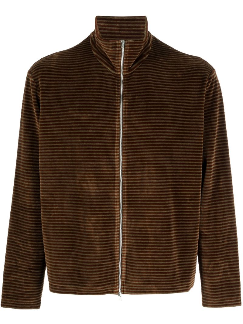 Brown Shrunken Striped Velour Cardigan