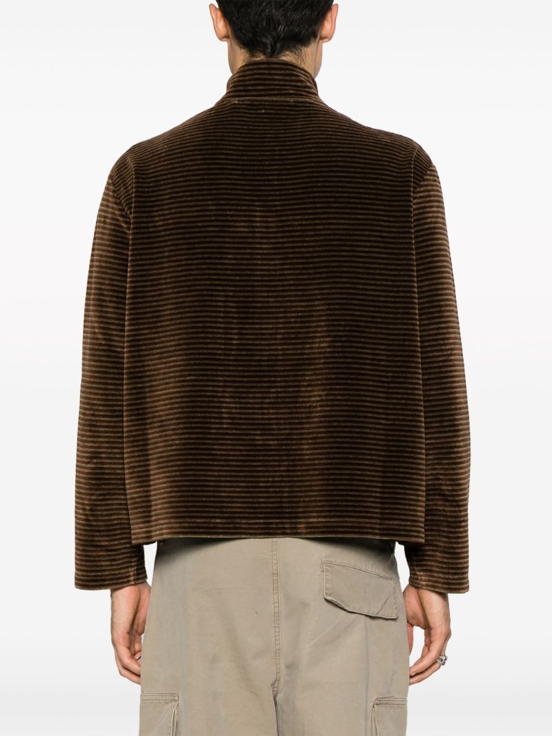 Brown Shrunken Striped Velour Cardigan