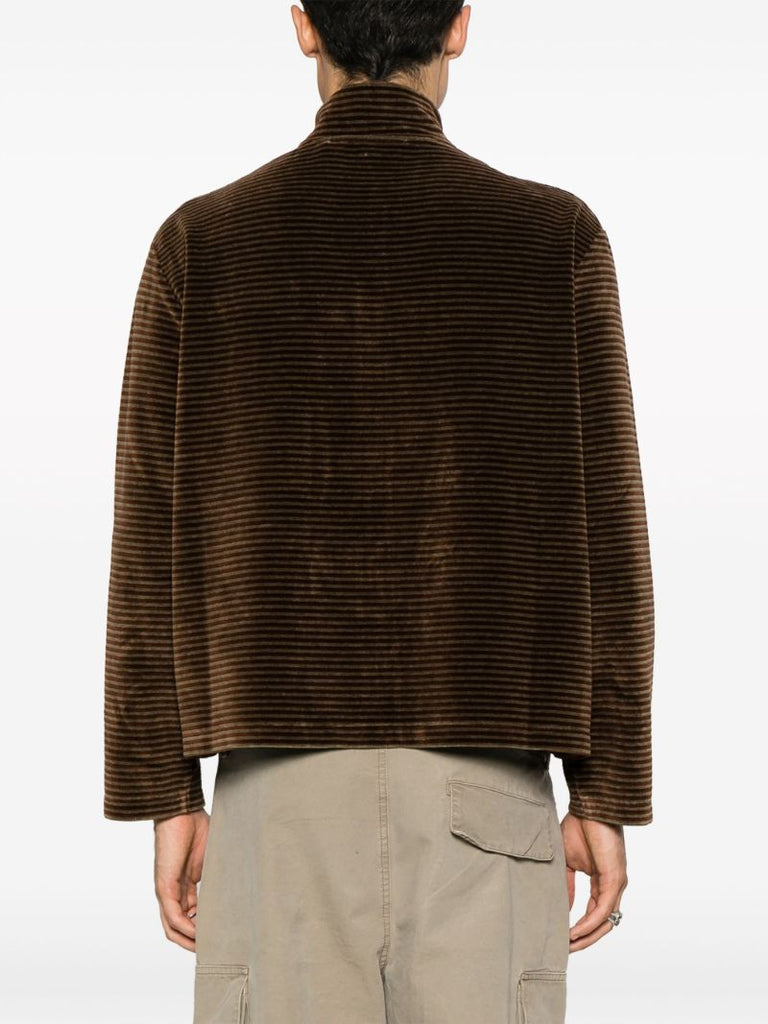 Brown Shrunken Striped Velour Cardigan
