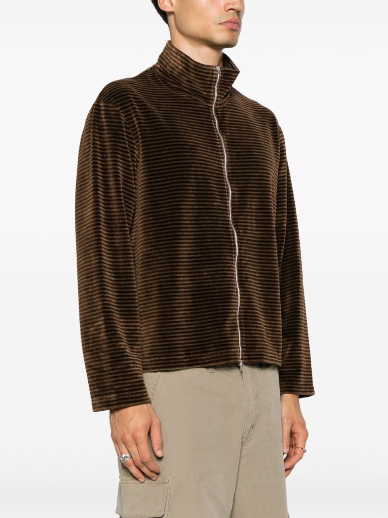 Brown Shrunken Striped Velour Cardigan
