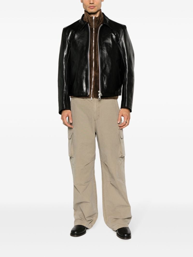 Brown Shrunken Striped Velour Cardigan