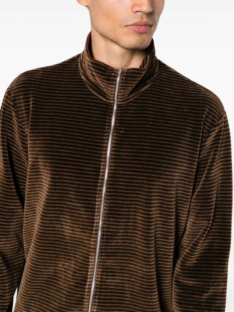 Brown Shrunken Striped Velour Cardigan