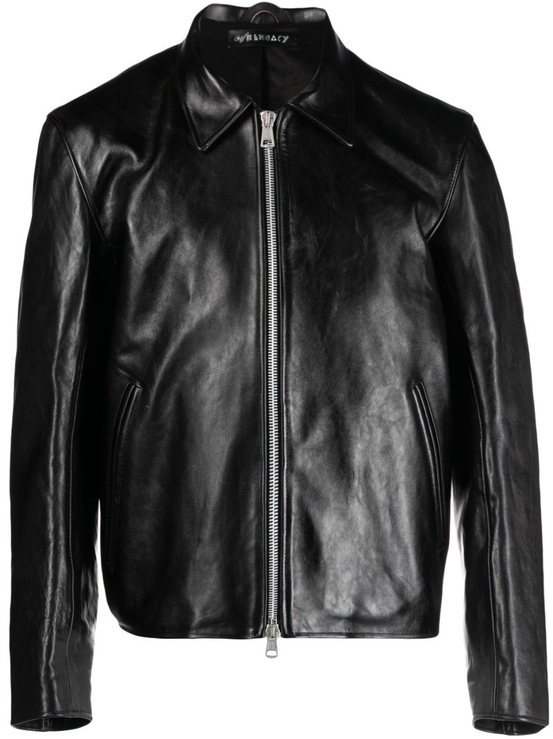 Black Mini Zip-up Leather Jacket
