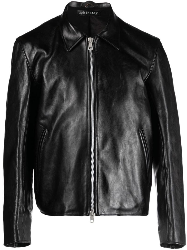 Black Mini Zip-up Leather Jacket
