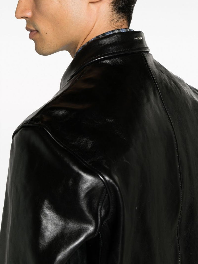 Black Mini Zip-up Leather Jacket